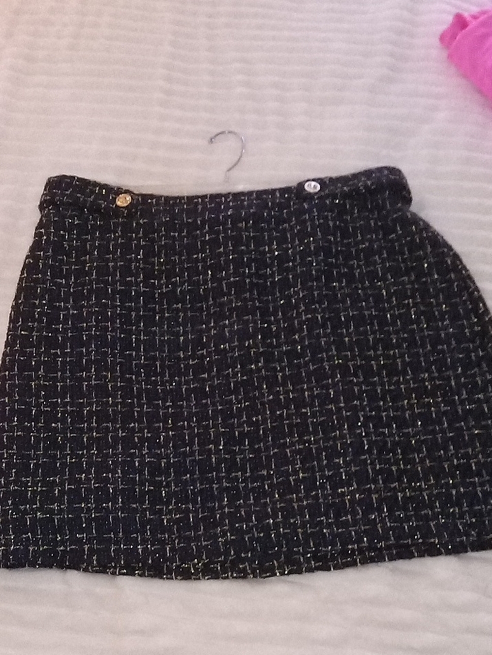 SHEIN Black Tweed Mini Skirt with Gold Accent Buttons